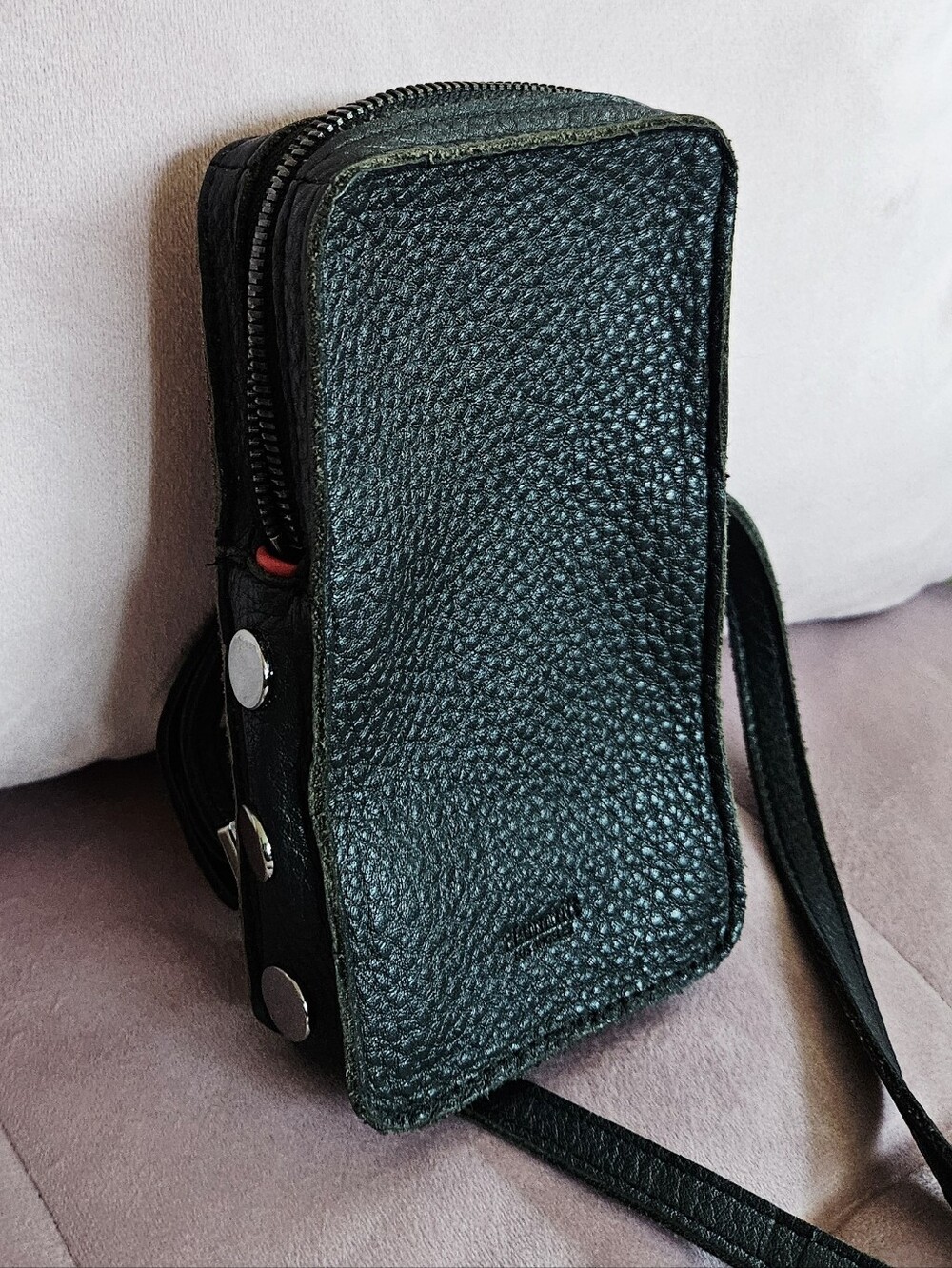 Hammit Small Crossbody Black Leather Bag Unisex